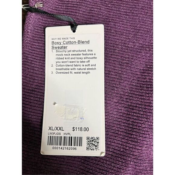 NWT Lululemon Women Ribbed Knit Boxy Cotton-Blend Mock Neck Sweater Purple Size - Picture 5 of 6